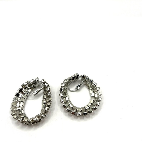 Rhinestone Hoop Earrings Linked 2” 3 Row Evening Elegant Earrings Vintage - Picture 7 of 12